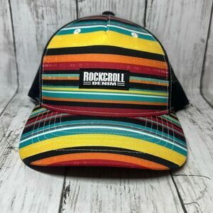 Rock and roll Denim Multicolor Colorblock Striped Trucker mesh Hat Adjustable